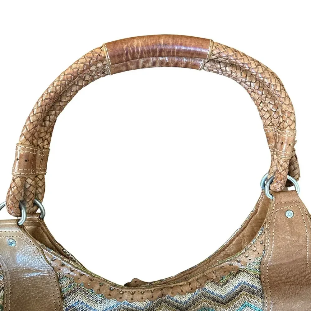 Sigrid Olsen Colorful Leather Hobo Bag Braided Handles Boho Hippie Festival